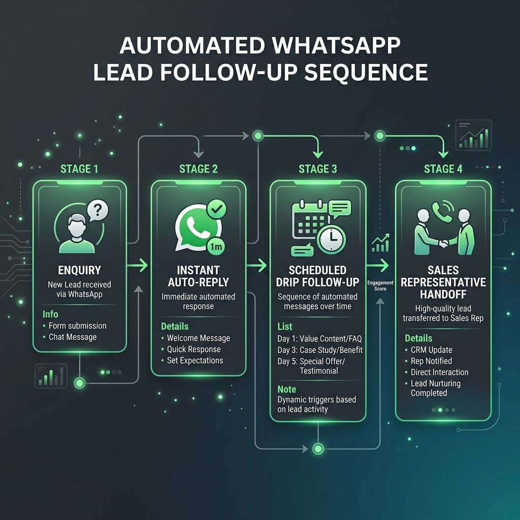 WhatsApp Lead Follow-Up Automation Timeline Flow